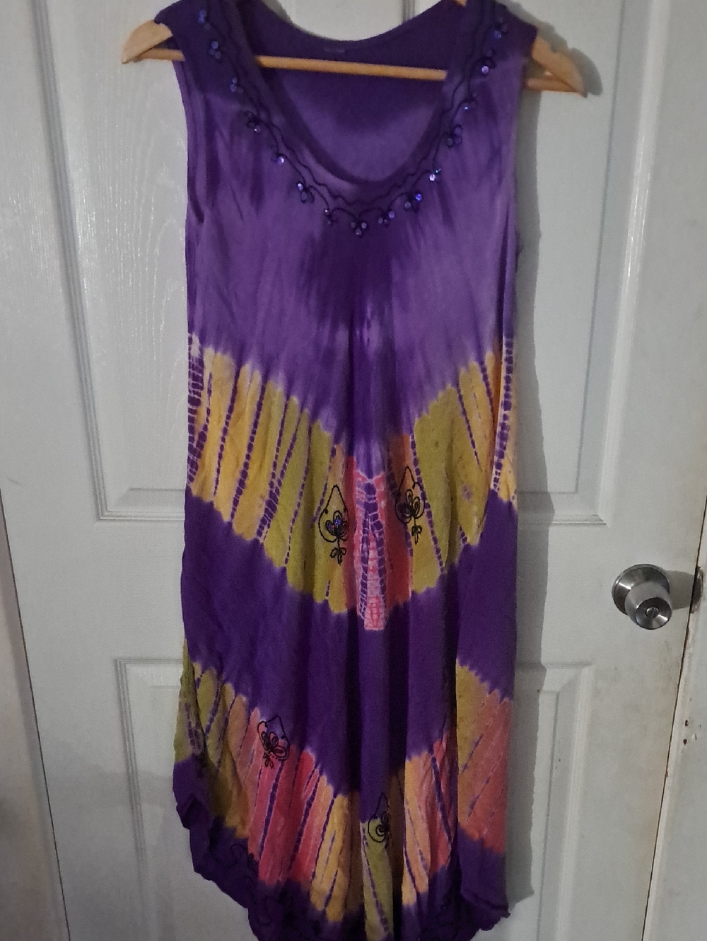 Purple Tie-Dye Beaded Boho Maxi Dress